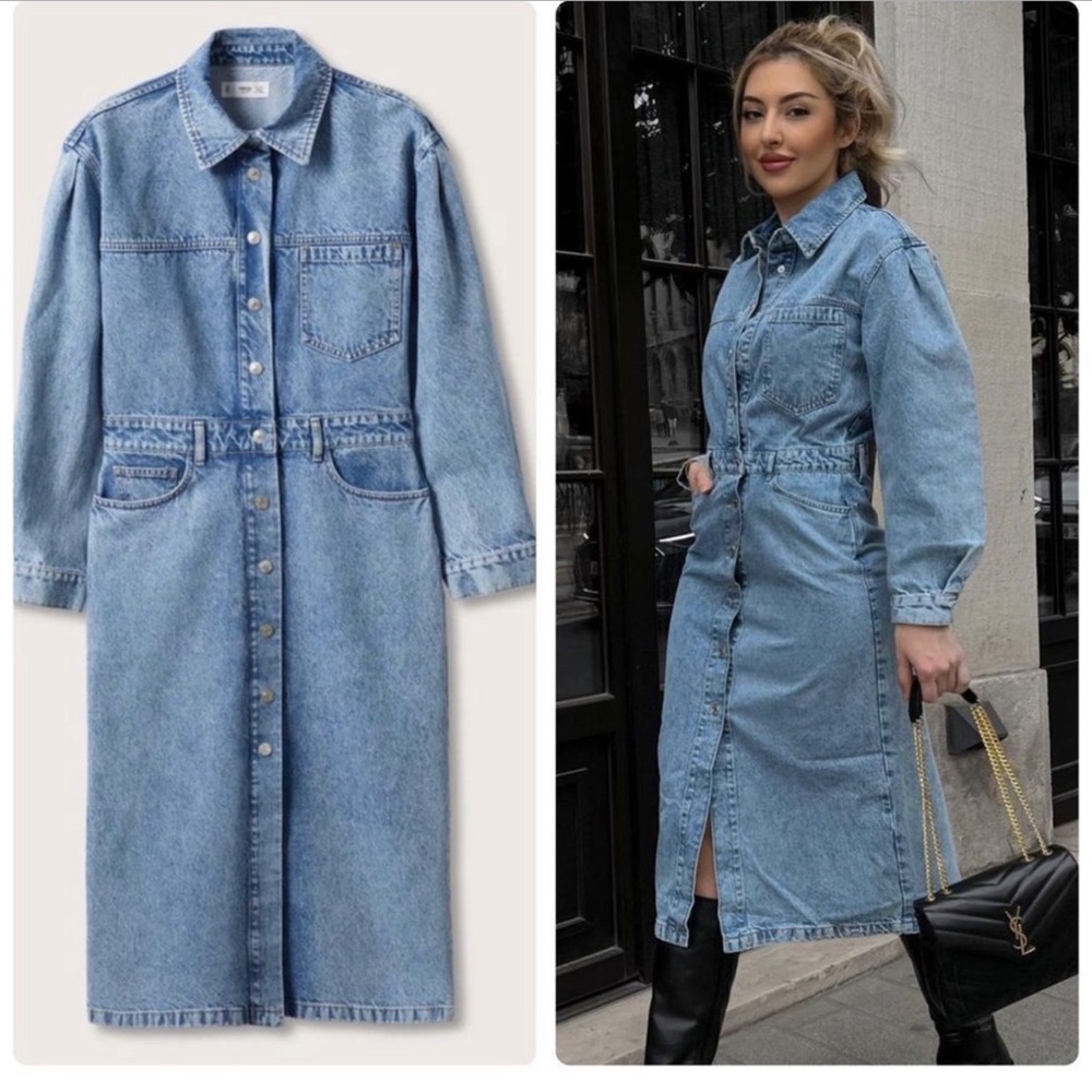 Mango Denim Shirt Dress Midi New